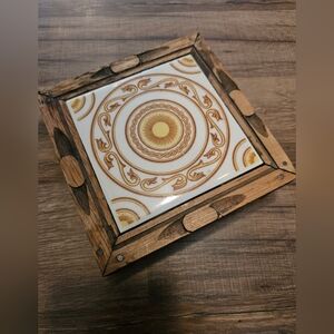 Carved wooden tile trivet